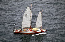 Ketch "Galway Blazer" skippered by Peter Crowther during the Europe 1 Star in 1992. ^^^The junk-rigged ketch finished 50th after 32d 21h 42m. He had spent 51 days at sea during the tough 1976 Ostar, a...