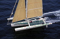 Fleury Michon XI the Van Peteghem/Lauriot designed trimaran skippered by Philippe Poupon during the Europe 1 Star, 1992.