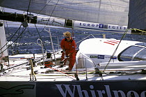 Monohull "Whirlpool 2" skippered by Catherine Chabaud during the Europe 1 Star, 1996. ^^^^ She finished in ninth position in Class I, crossing in 17d 6h and 43m