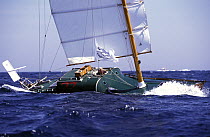 Michael Richey in his 25ft Folkboat "Jester" is the oldest competitor at 79 years during the Europe 1 Star in 1996.^^^ He finished last on the water, 10th in Class VI,and 42th position overall, cross...