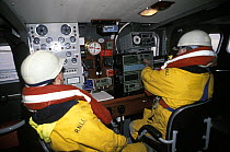 In the cockpit of an RNLI lifeboat at sea.