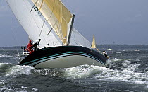 IOR 50 footer, "Windrose", broaches in strong winds.