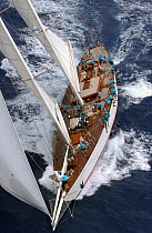 The recently launched 152ft schooner, "Windrose", during a race at Antigua Classics 2003.