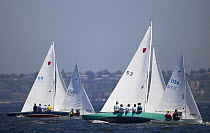 Shields and Jets racing in the bay during Newport Regatta, Rhode Island, USA 2003.