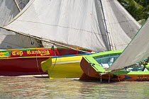 Boats on Grande Anse beach during a break from racing in the Grenada Sailing Festival, Caribbean 2003.