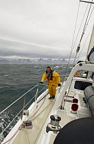 Heavy weather clothing and harness tether for the crew of "Shaman" visiting the notoriously stormy islands of South Georgia.