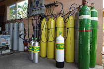 Oxygen storage bottles at the nitrox blending station, Hawaii.