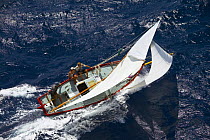 The 23 foot Kaufman "Grace" beating upwind at Antigua Classic Yacht Regatta, Caribbean 2004.