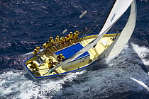 Carriacou sloop "Summer Cloud" beating upwind at Antigua Classic Yacht Regatta, Caribbean 2004.
