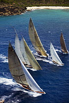 From left; "Ranger", "Windrose" and "Velsheda" chase a couple of smaller boats at Antigua Classic Yacht Regatta, Caribbean 2004. Ranger and Velsheda are Property Released.