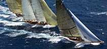 Close racing among the classics. From right; "Ranger", "Windrose" and "Velsheda" at Antigua Classic Yacht Regatta, Caribbean 2004. Ranger and Velsheda are Property Released.