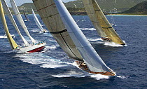 Close racing among the classics. From left: "Windrose", "Ranger" and "Velsheda" at Antigua Classic Yacht Regatta 2004.