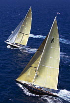 J-Class "Velsheda" and the new replica of "Ranger" (top) racing at Antigua Classic Yacht Regatta, Caribbean, 2004. Both yachts are Property Released.