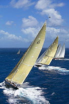 Close racing between "Velsheda", "Ranger" and "Windrose" (from left) at Antigua Classic Yacht Regatta, Caribbean, 2004.