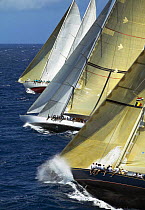 Close racing between the schooner "Windrose", and the two J-Class yachts "Ranger" and "Velsheda" (from left) at Antigua Classic Yacht Regatta, Caribbean, 2004. Property Released (Ranger and Velsheda).