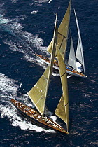 J-Class "Velsheda" and the new replica of "Ranger" (top) racing at Antigua Classic Yacht Regatta, Caribbean, 2004.