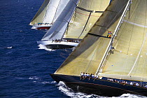 Close racing between the schooner "Windrose", and the two J-Class yachts "Ranger" and "Velsheda" (from left) at Antigua Classic Yacht Regatta, Caribbean, 2004. Property Released (Ranger and Velsheda).