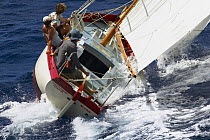 The 23 foot Kaufman "Grace" beating upwind at Antigua Classic Yacht Regatta, Caribbean, 2004. Property Released.