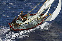 The 23 foot Kaufman "Grace" beating upwind at Antigua Classic Yacht Regatta, Caribbean, 2004.