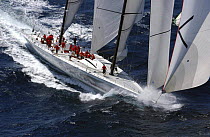 "Mari-Cha IV" races through the sea under full sail, Antigua Race Week, 2004.
