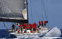 The enormous 32 foot beam of the 140 foot super-maxi "Mari-Cha IV", Antigua Race Week, 2004.