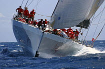 Bow damage to "Mari-Cha IV" after a collision at the start line, Antigua Race Week, 2004.