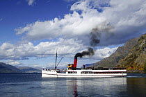 T.S.S. "Earnslaw" steam boat, built in 1912 to service the sheep stations on Lake Wakatipu. It is powered by two coal fired steam engines and is now used to take tourists on cruises to Walter Peak She...