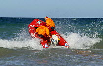 Surf rescue boat and lifeguards, Manly Beach, Sydney, Australia.
