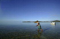 Salt water fly fishing on the sand banks of Tevawa, Fiji.