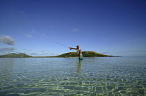 Salt water fly fishing on the sand banks of Tevawa, Fiji.