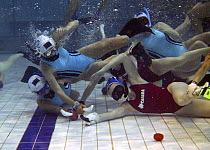 British women's underwater hockey team in action playing against Canada, World Underwater Hockey Championships, Christchurch, New Zealand.
