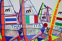 Windfurf sails at the start of the men's windsurf mistral, Olympic Games 2004, Athens, Greece. 15th August 2004.  Editorial Use Only.