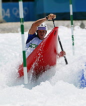K1 kayaker practising at the Olympic Kayaking Centre, Olympic Games 2004, Athens, Greece.  Editorial Use Only.