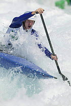 British Olympic C1 kayaker, Stuart McIntosh, practising at the Olympic Kayaking Centre, Olympic Games 2004, Athens, Greece.  Editorial Use Only.