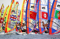 Start of the men's windsurf mistral, Olympic Games 2004, Athens, Greece. 15th August 2004.  Editorial Use Only.