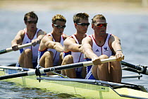 British men's coxless four heat with Pinsent, Coode, Cracknell and Williams, Olympic Games 2004, Athens, Greece. 14th August 2004.  Editorial Use Only.