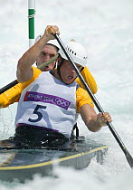 Australian Olympic C2 kayakers, Lochie Milne and Mark Belforay, practising at the Olympic Kayaking Centre, Olympic Games 2004, Athens, Greece.  Editorial Use Only.