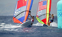 Women's Windsurf Mistral race during the Olympic Games, Athens, Greece 15 August 2004.  Editorial Use Only.