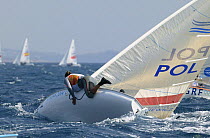Mateusz Kusznierewicz of Poland competing in the fourth round of the Men's Single Handed Dinghy Finn, Olympic Games, Athens, Greece, 15 August 2004.  Editorial Use Only.