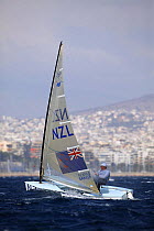 Dean Barker of New Zealand competing in the fourth round of the Men's Single Handed Dinghy Finn, Olympic Games, Athens, Greece, 15 August 2004.  Editorial Use Only.