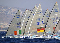 Start of the fourth round of the Men's Single Handed Dinghy Finn, Olympic Games, Athens, Greece, 15 August 2004.  Editorial Use Only.