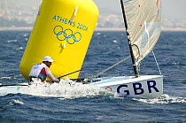 Ben Ainslie competing in the fourth round of the Men's Single Handed Dinghy Finn, Olympic Games, Athens, Greece, 15 August 2004.  Editorial Use Only.