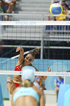 Female volleyball players during the Germany versus Bulgaria match, Olympic Games, Athens, Greece, 16 August 2004.  Editorial Use Only.
