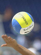 Close up of a volleyball being used for the Germany versus Bulgaria match at the Olympic Games, Athens, Greece, 16 August 2004.  Editorial Use Only.