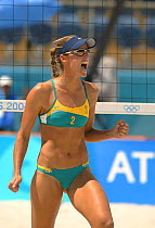 Close up of a female volleyball player during an Australia versus China match at the Olympic Games, Athens, Greece, 16 August 2004.  Editorial Use Only.