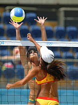 Female volleyball players during an Australia versus China match at the Olympic Games, Athens, Greece, 16 August 2004.  Editorial Use Only.