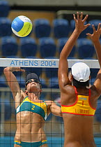 Female volleyball players during an Australia versus China match at the Olympic Games, Athens, Greece, 16 August 2004.  Editorial Use Only.