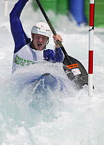 British Olympic C1 Kayaker Stuart McIntosh practising at the Olympic Kayaking Centre, Athens, Greece, 2004.  Editorial Use Only.