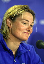 Women's Yngling crew at a press conference after winning Great Britain's first Gold Medal at the Olympic Games, Athens, 19 August 2004.  Editorial Use Only.