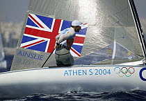 Ben Ainslie completes the 10th round of the Single Handed Finn during the Olympic Games Greece, 19 August 2004.  Editorial Use Only.